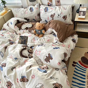 Soft Washed Cotton Four-Piece Bedding Set – Fresh Style Quilt Cover & Bed Sheet