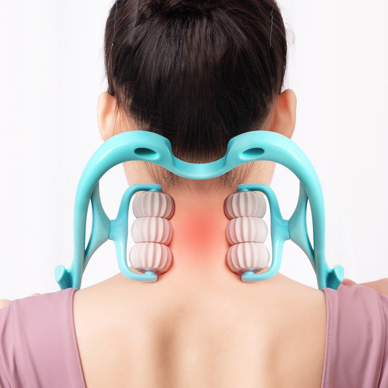 Multifunctional 6-Roller Neck Massager | Manual Massage Tool for Pain Relief