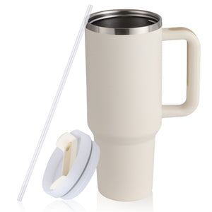 40oz Stainless Steel Coffee Mug with Straw & Handle – Large Capacity Travel Cup