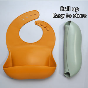 Soft Waterproof Silicone Baby Bib with Food Catcher – Easy Clean Feeding Bib