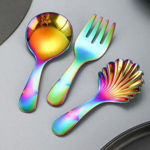 Stainless Steel Short Handle Round Head Shell Spoon & Fork – Elegant Dining Cutlery