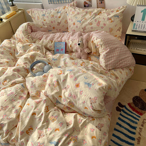 Soft Washed Cotton Four-Piece Bedding Set – Fresh Style Quilt Cover & Bed Sheet