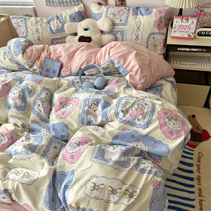 Soft Washed Cotton Four-Piece Bedding Set – Fresh Style Quilt Cover & Bed Sheet