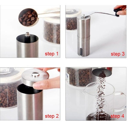 Stainless Steel Hand Coffee Grinder – Ceramic Burr Manual Bean Mill for Fresh Brews