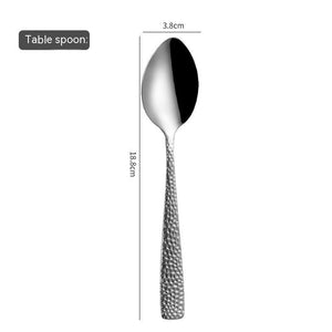 Western Tableware Hammered Stainless Steel Knife Fork Spoon Set – Elegant Dining Cutlery