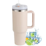40oz Stainless Steel Coffee Mug with Straw & Handle – Large Capacity Travel Cup