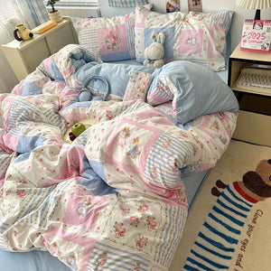 Soft Washed Cotton Four-Piece Bedding Set – Fresh Style Quilt Cover & Bed Sheet