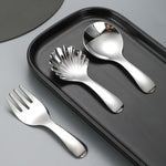 Stainless Steel Short Handle Round Head Shell Spoon & Fork – Elegant Dining Cutlery