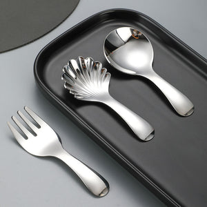Stainless Steel Short Handle Round Head Shell Spoon & Fork – Elegant Dining Cutlery