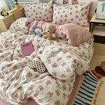 Soft Washed Cotton Four-Piece Bedding Set – Fresh Style Quilt Cover & Bed Sheet