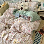 Soft Washed Cotton Four-Piece Bedding Set – Fresh Style Quilt Cover & Bed Sheet