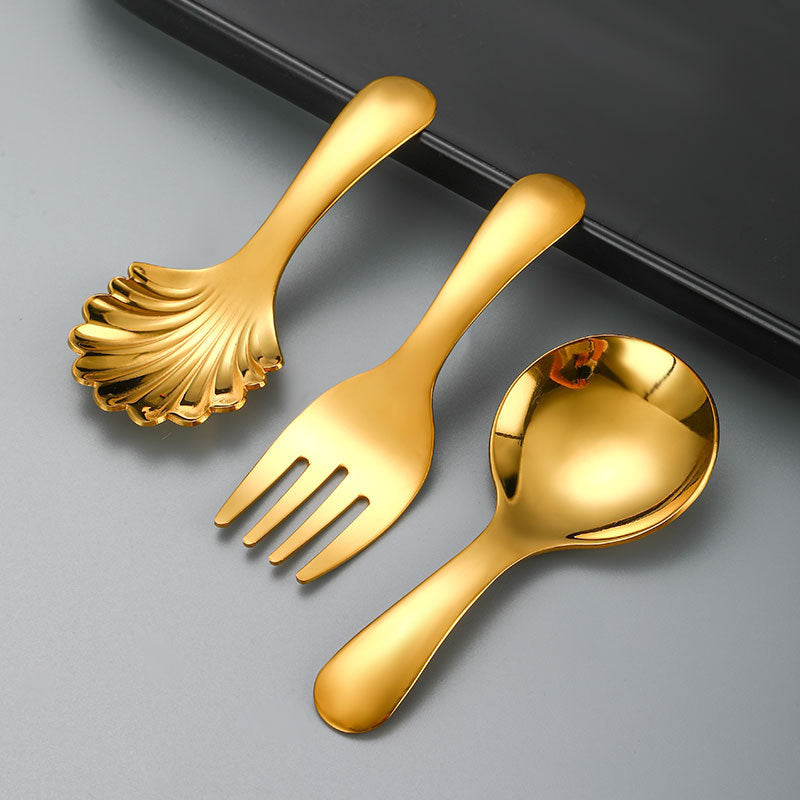 Stainless Steel Short Handle Round Head Shell Spoon & Fork – Elegant Dining Cutlery