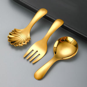 Stainless Steel Short Handle Round Head Shell Spoon & Fork – Elegant Dining Cutlery