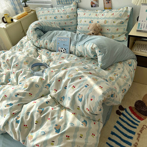 Soft Washed Cotton Four-Piece Bedding Set – Fresh Style Quilt Cover & Bed Sheet