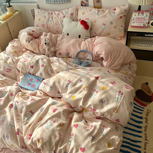 Soft Washed Cotton Four-Piece Bedding Set – Fresh Style Quilt Cover & Bed Sheet