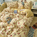 Soft Washed Cotton Four-Piece Bedding Set – Fresh Style Quilt Cover & Bed Sheet