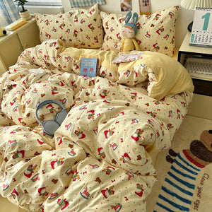 Soft Washed Cotton Four-Piece Bedding Set – Fresh Style Quilt Cover & Bed Sheet