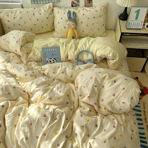 Soft Washed Cotton Four-Piece Bedding Set – Fresh Style Quilt Cover & Bed Sheet