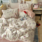 Soft Washed Cotton Four-Piece Bedding Set – Fresh Style Quilt Cover & Bed Sheet