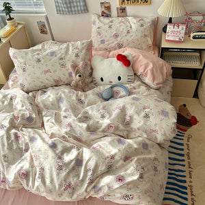 Soft Washed Cotton Four-Piece Bedding Set – Fresh Style Quilt Cover & Bed Sheet