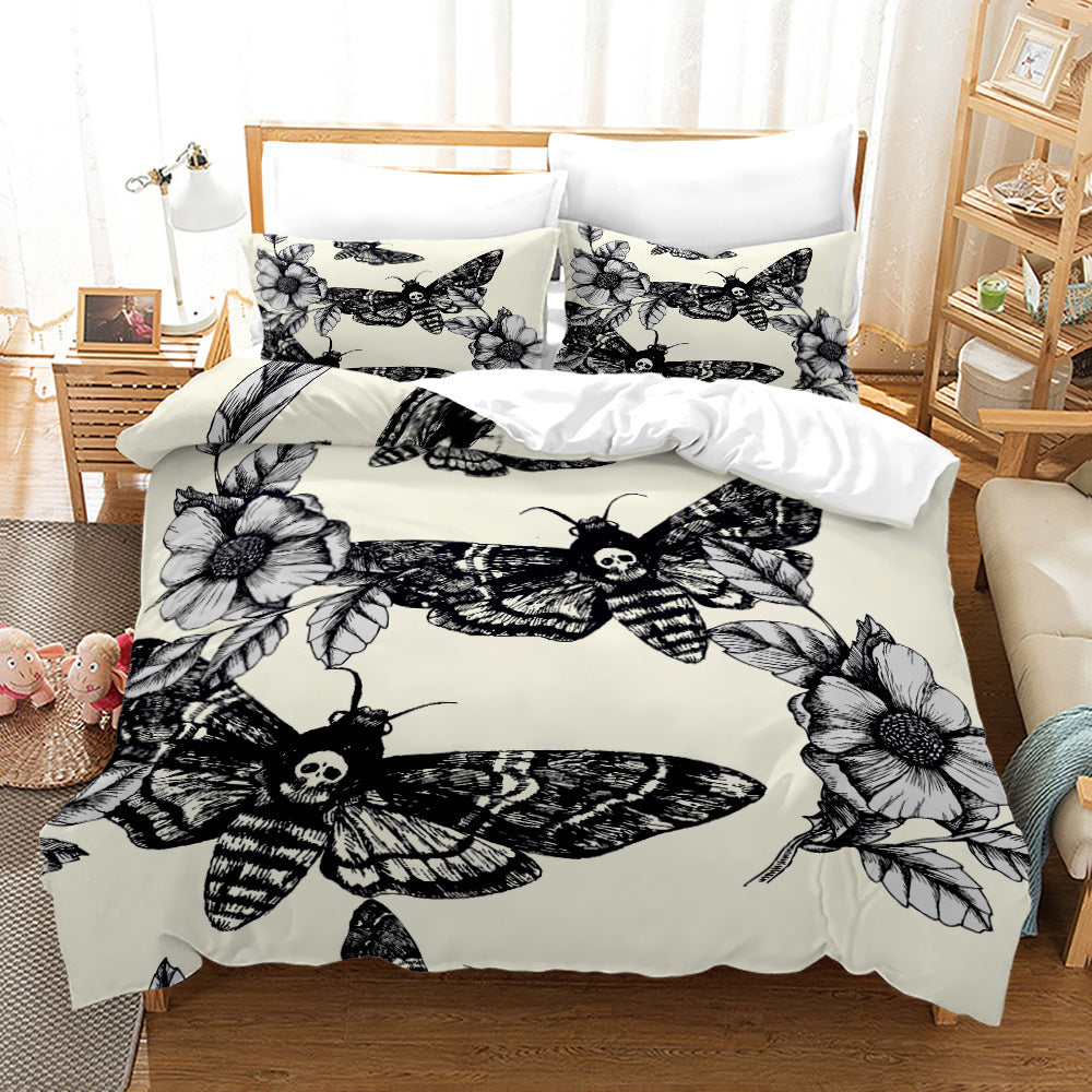 Acherontia Lachesis Printed Bedding Set – Modern 3-Piece Bed Sheet & Quilt Cover