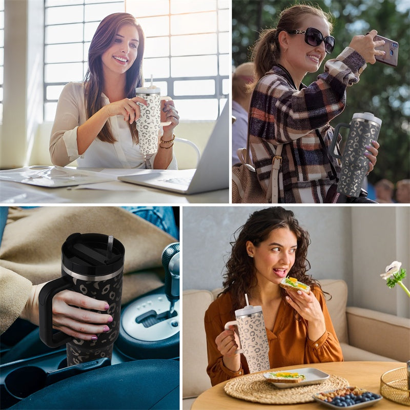 40oz Stainless Steel Coffee Mug with Straw & Handle – Large Capacity Travel Cup