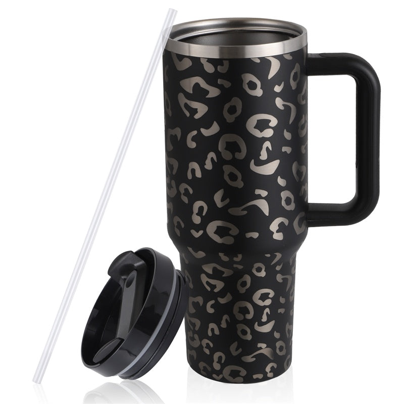 40oz Stainless Steel Coffee Mug with Straw & Handle – Large Capacity Travel Cup