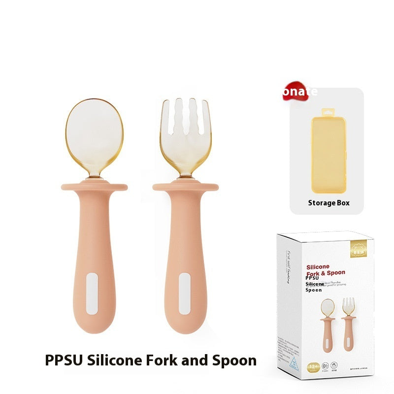 Baby Children Training Spoon & Fork Set with Storage Box – Safe Silicone Feeding