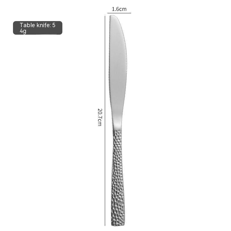 Western Tableware Hammered Stainless Steel Knife Fork Spoon Set – Elegant Dining Cutlery