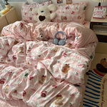 Soft Washed Cotton Four-Piece Bedding Set – Fresh Style Quilt Cover & Bed Sheet