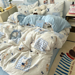 Soft Washed Cotton Four-Piece Bedding Set – Fresh Style Quilt Cover & Bed Sheet