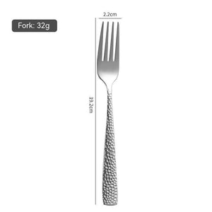 Western Tableware Hammered Stainless Steel Knife Fork Spoon Set – Elegant Dining Cutlery