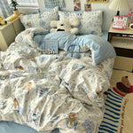 Soft Washed Cotton Four-Piece Bedding Set – Fresh Style Quilt Cover & Bed Sheet