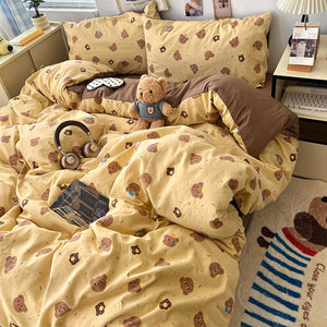 Soft Washed Cotton Four-Piece Bedding Set – Fresh Style Quilt Cover & Bed Sheet
