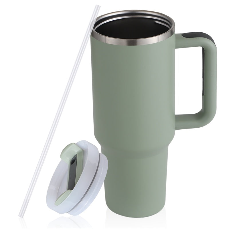 40oz Stainless Steel Coffee Mug with Straw & Handle – Large Capacity Travel Cup