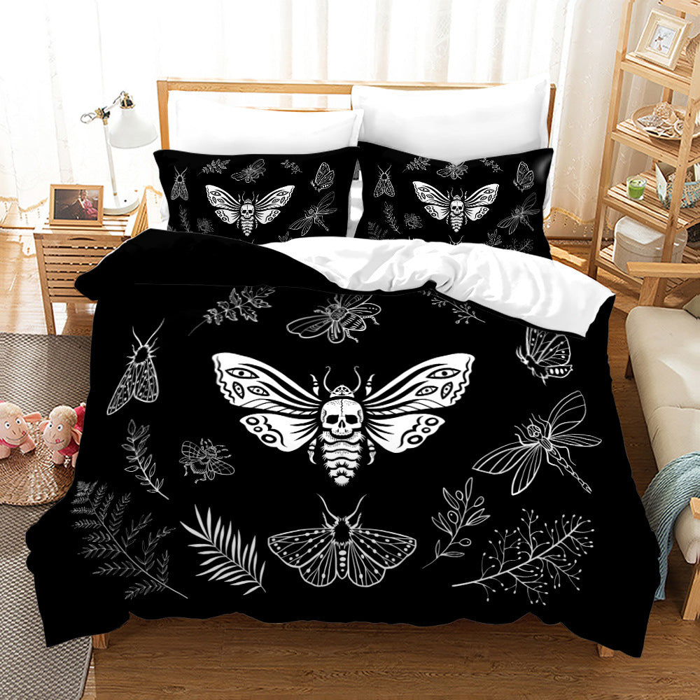 Acherontia Lachesis Printed Bedding Set – Modern 3-Piece Bed Sheet & Quilt Cover